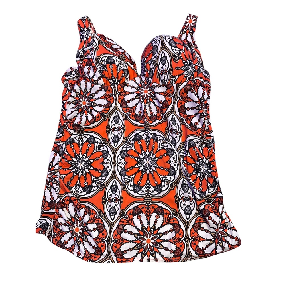 Swim by Cacique Plus Size Orange Floral Underwire Tankini Swim Top 44D